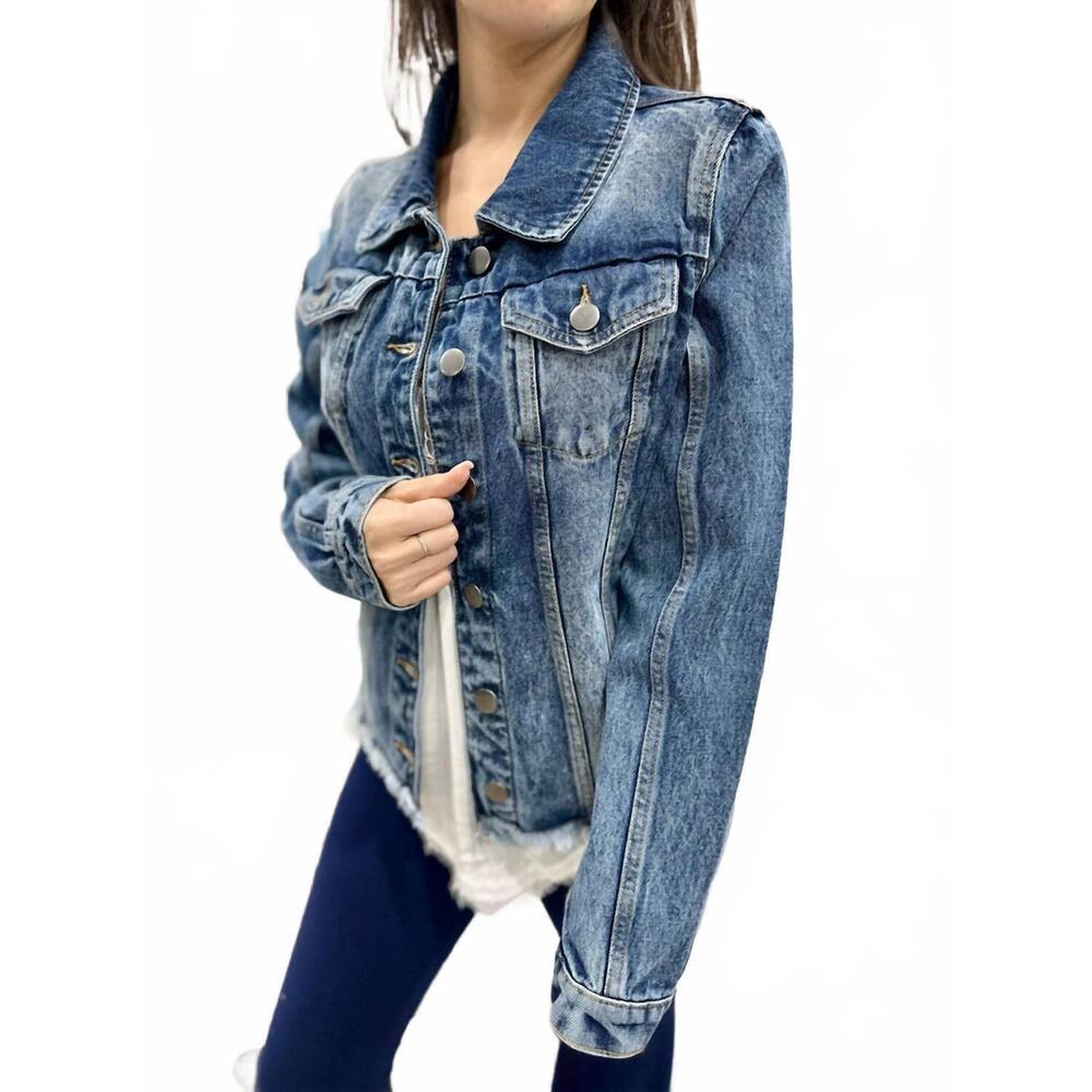 NEW TIANA DESIGNS cropped jacket in denim & red